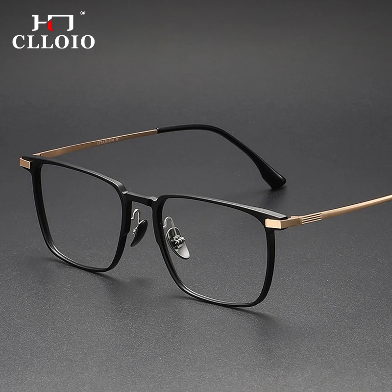 CLLOIO Aluminum Reading Glasses Men Ultralight Square Large Frame Titanium Leg Anti Blue Ray Myopia Prescription Optical Glasses