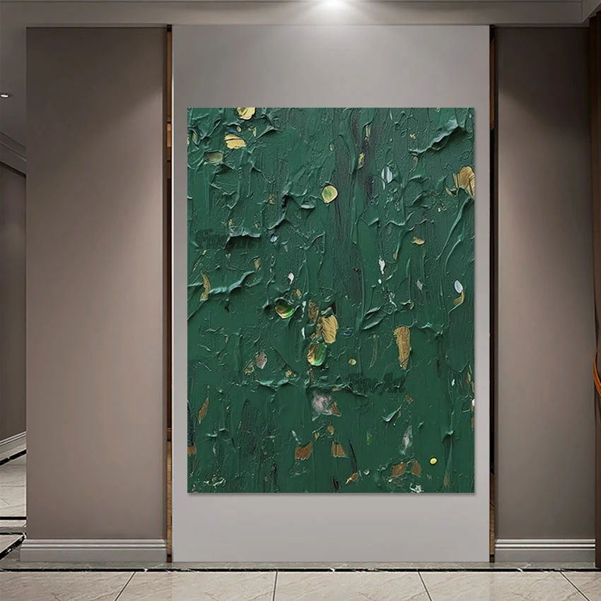 Bottle Green Heavy Texture Canvas Handmade Abstract Oil Painting Frameless Wall Pictures Decoration Acrylic Modern Art