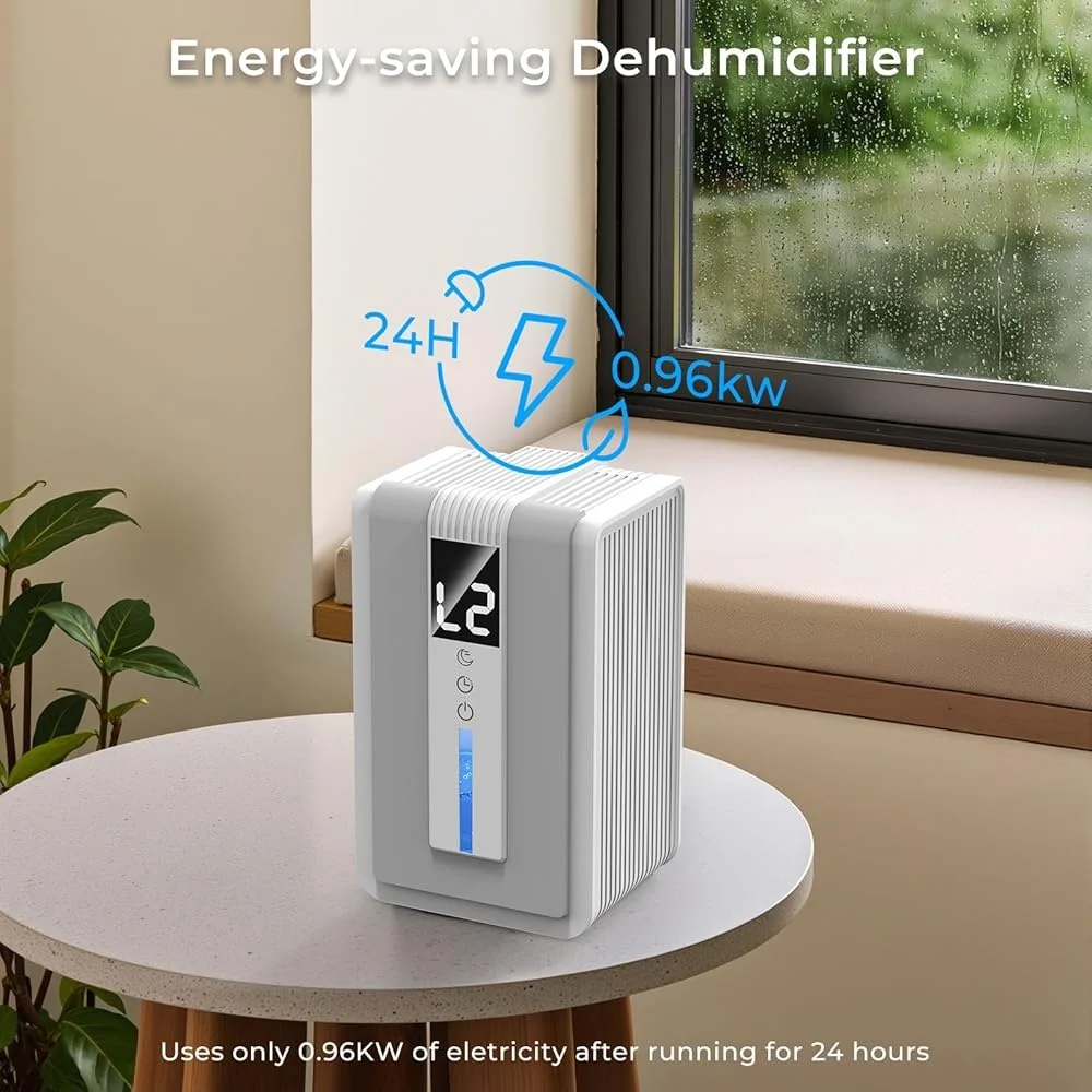 Deshumidificador compacto de 400 pies cuadrados que absorbe la humedad, temporizador de apagado automático silencioso, luces LED portátiles de bajo consumo