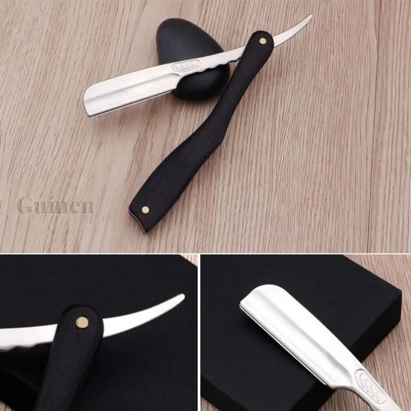 Cuchillo plegable afilado Manual con hoja de pluma para hombre, afeitadora profesional recta, ligera, de acero al carbono, mango de sándalo, 2023