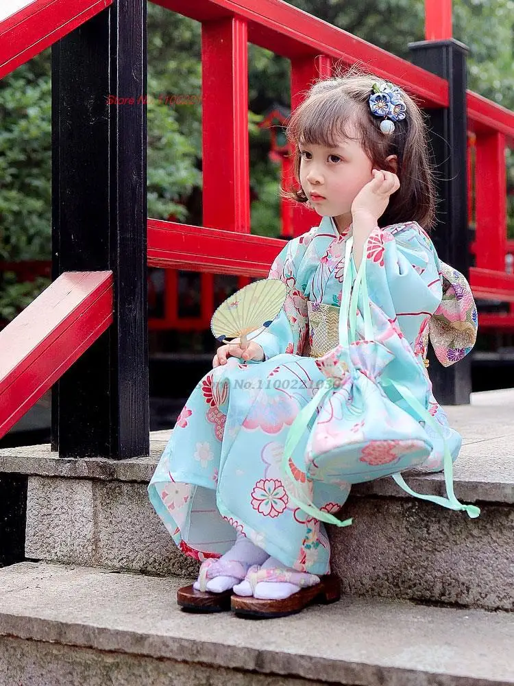 2024 japanese traditional yukata kimono children evening dress geisha flower print kimono dress festival show cosplay costume