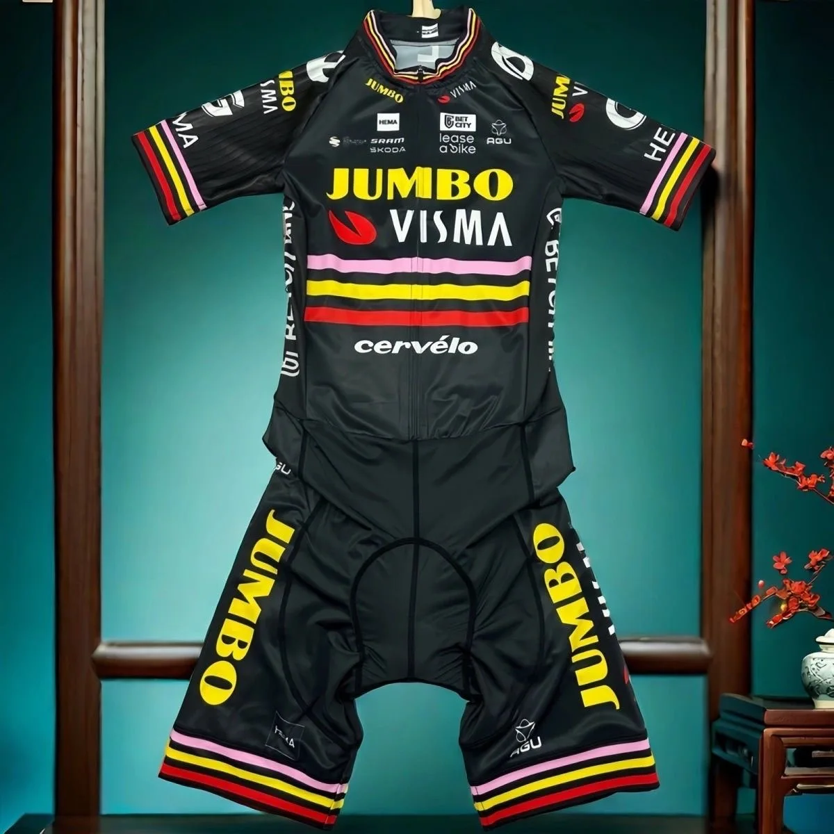 メモリアル-サマー-半袖-サイクリング-ウェア-セット-男性と女性用-ロードバイク-トレジャー-ベシスマ-チーム-3-つの主要ツアーチャンピオン