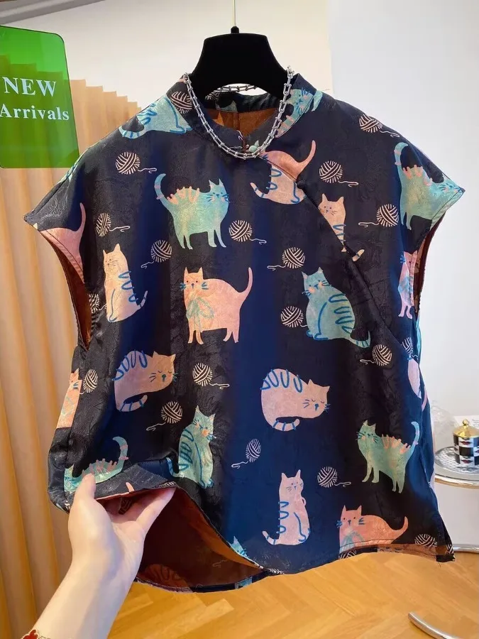 

Уникальная милая футболка с принтом, свободного кроя, повседневная, с коротким рукавом, женская, модная, в новом китайском стиле, лето 2025, новинка, топ