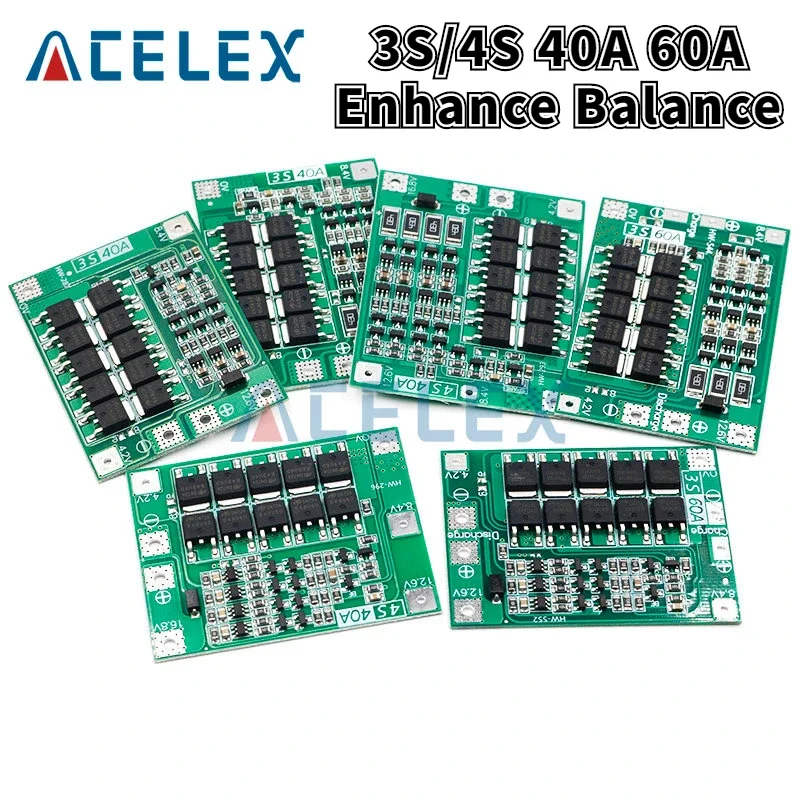 3S 4S 20A 40A 60A Li-ion Lithium Battery Charger Protection Board 18650 BMS Drill Motor 11.1V 12.6V/14.8V 16.8V Enhance/Balance