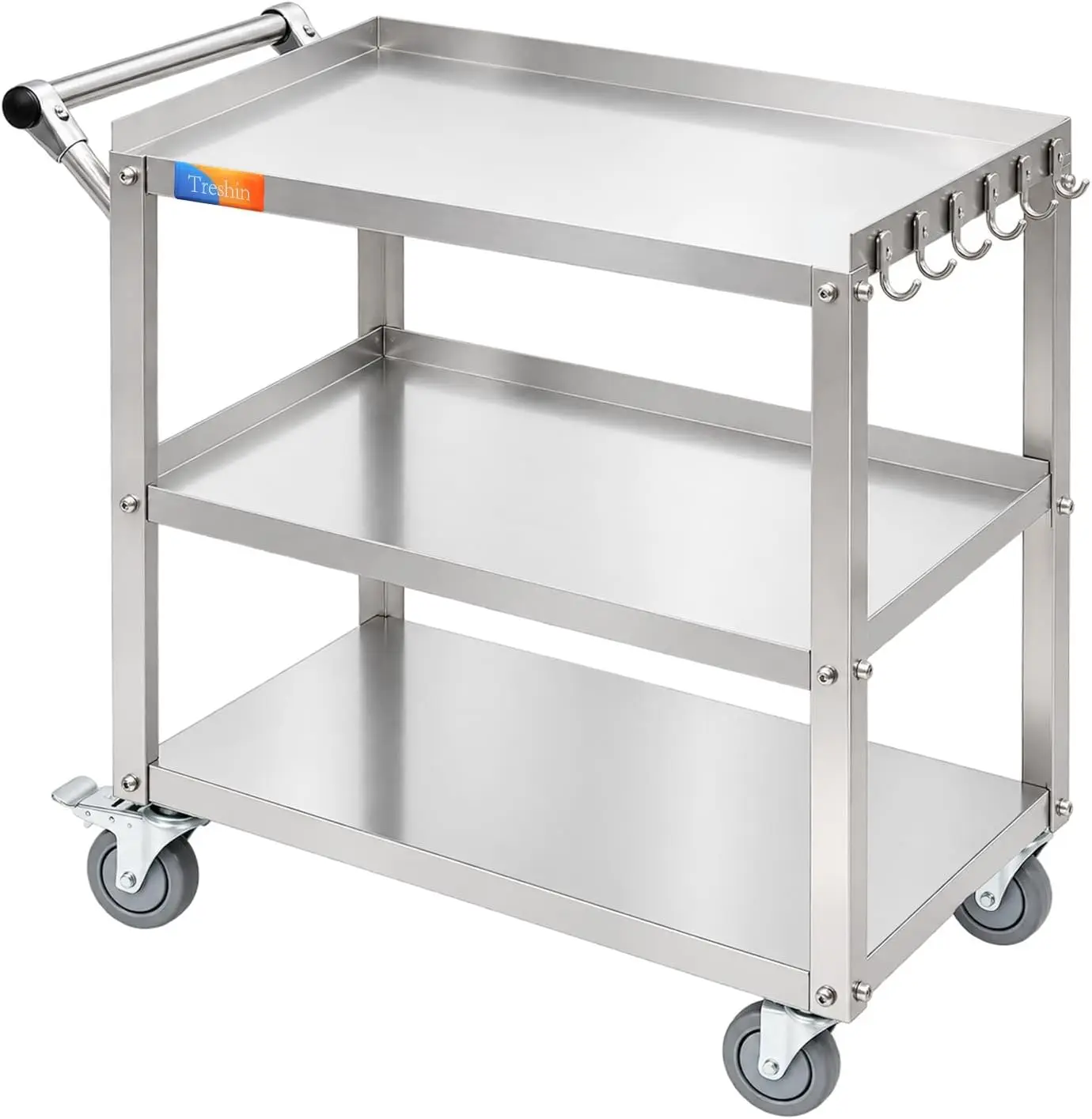 3 Tier Stainless Steel Utility Cart with Hooks,19