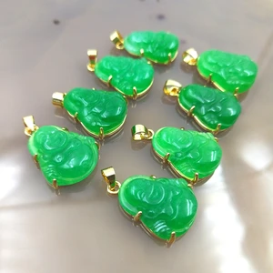 Buda, yeşim, yeşil, doğal, stil, çin, gülümseme, kabala muska kolye, fo'nun erkekler ve kadınlar için tasarımının karakteriyle gömülü, şans mücevherleri Kolye buda kafasının en iyi 10 satışı-no. 7
