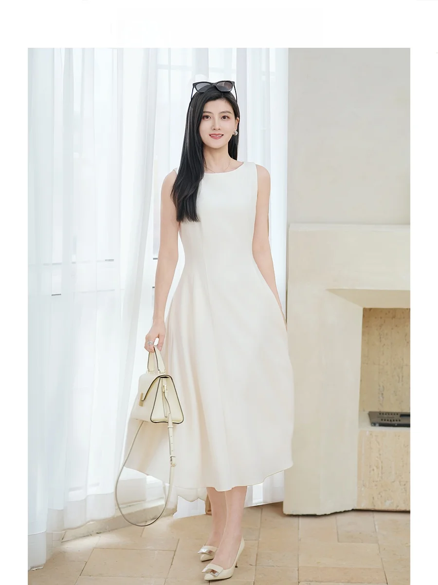 

Olivia Wang Pure Color Sleeveless High-End Elegant Acetate White Dress Coat Commute Set Women's Fashion Spring Collection