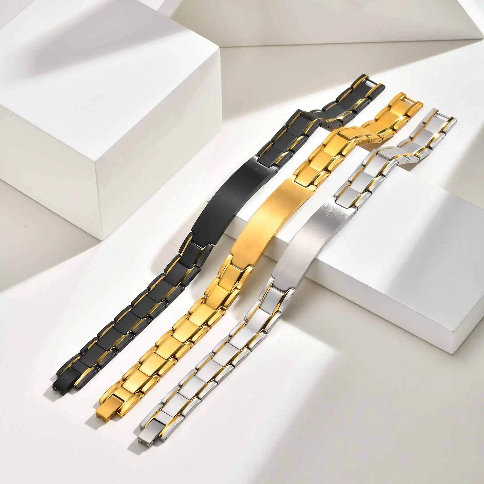 Mens Women Titanium Steel Surface Brushed ID Bracelet Link Chain For XMAS Gifts 12mm 8.5inch BR-612