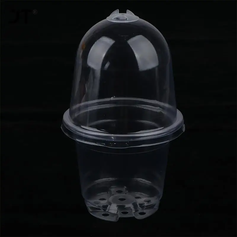 5Pcs Plant Nursery Pot Transparent Plastic PET Seed Stater Cups with Cover Humidity Dome Tray Transplanting Planter Containers