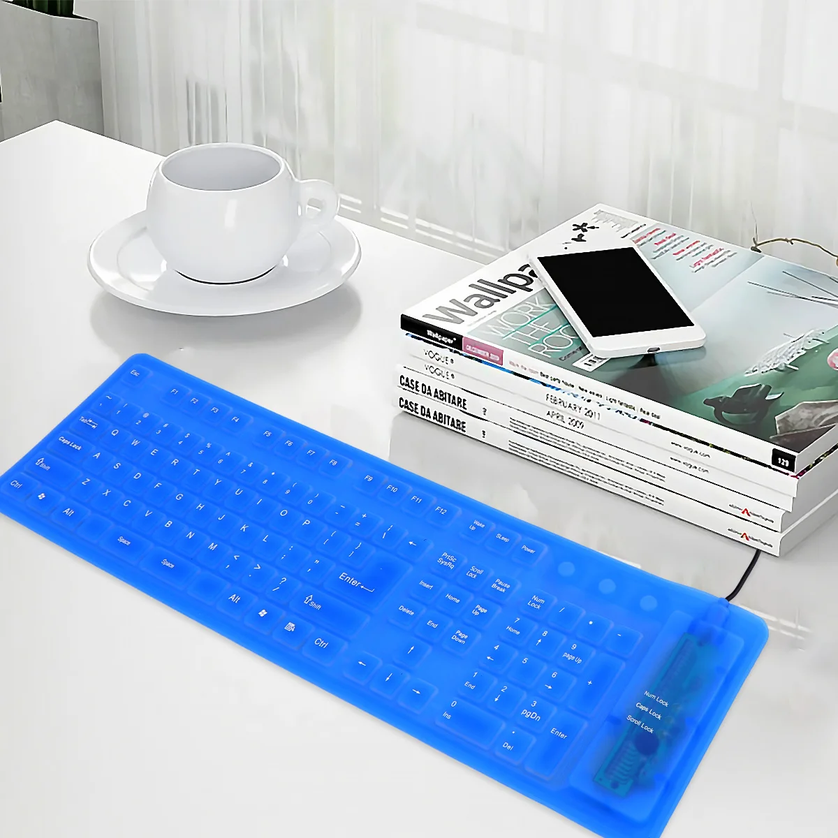 Tastiera avvolgibile per computer 109 tasti Tastiera da viaggio portatile esterna flessibile in silicone flessibile silenziosa pieghevole USB cablata