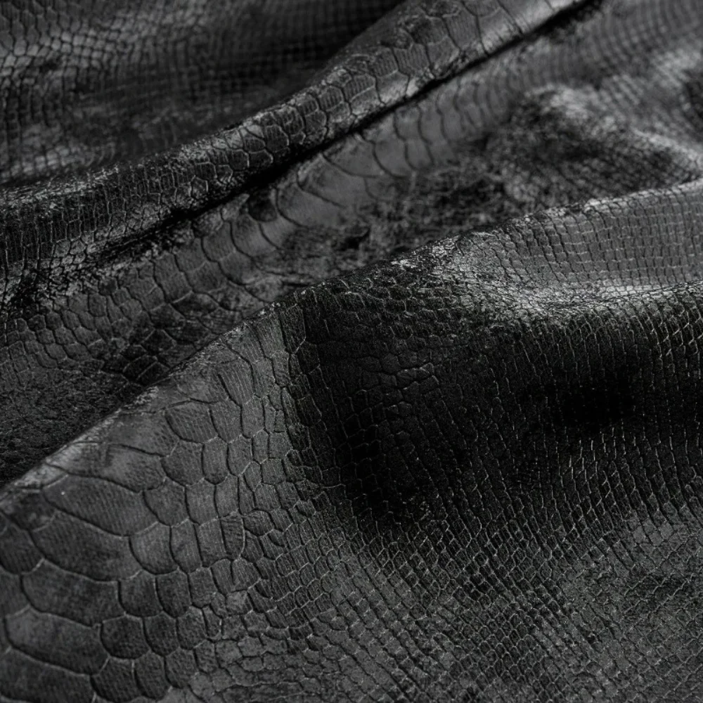

Creative Snake Patterned Soft Leather Fabric for Black Waterproof Windproof Clothing Fabrics By The Meter Diy Sewing Cloth