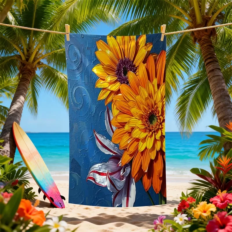 Oil Painting Gerbera Daisy Beach Towel Vibrant Floral Art Print Quick Dry Sandproof Absorbent Towel for Beach Travel Vacation
