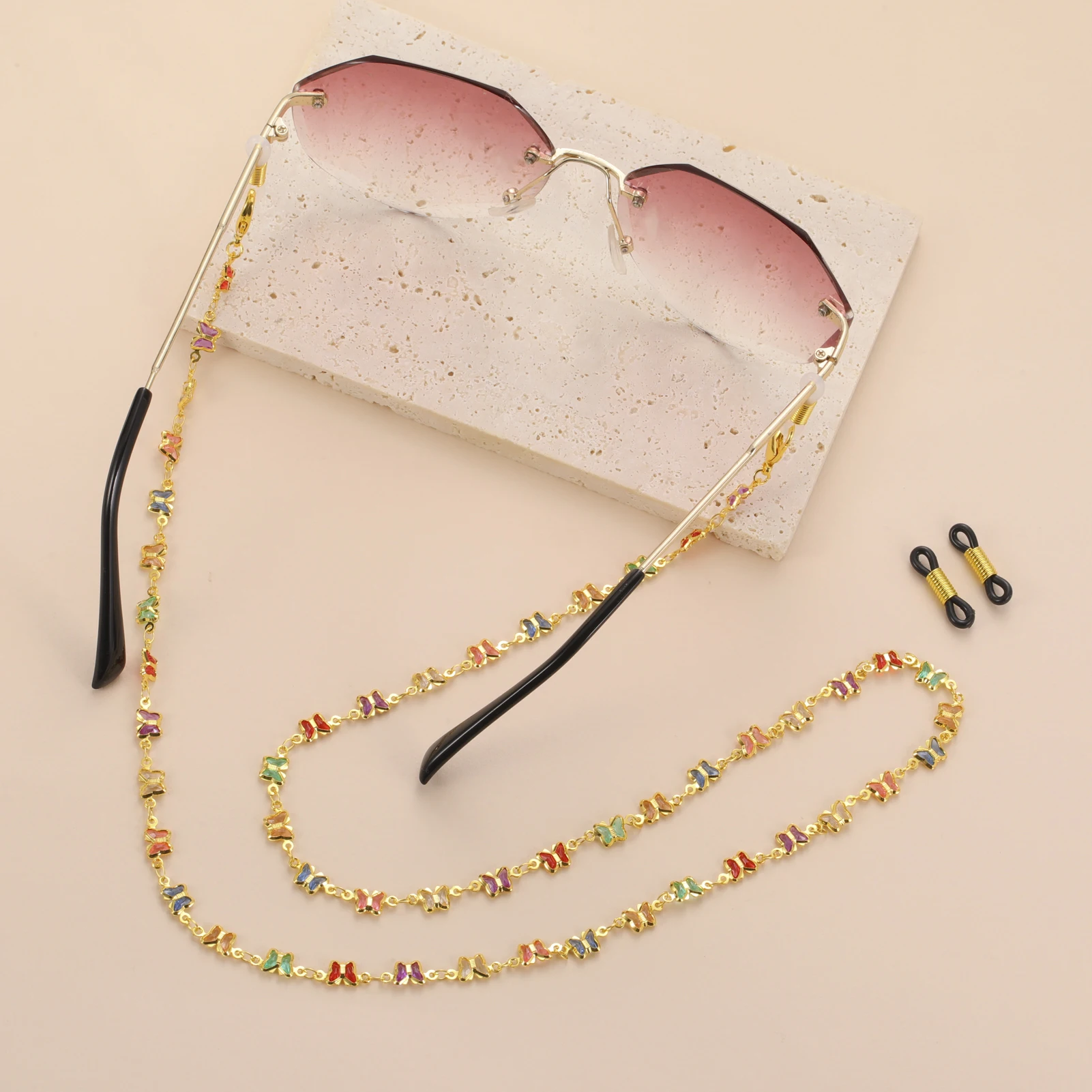 Skyrim Farbige Kristall-Herzförmige Brillenkette aus Edelstahl, Damen-Sonnenbrillenkette, Modischer Bohemian-Schmuck – Detail 11