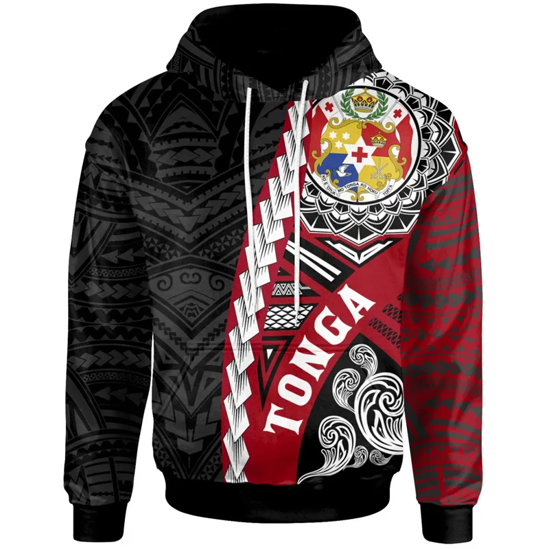 3D Printed The Kingdom Of Tonga Map Flag Hoodies Men Tonga Coat Of Arms Graphic Hooded Hoody Vintage Pullovers Sweatshirts Tops