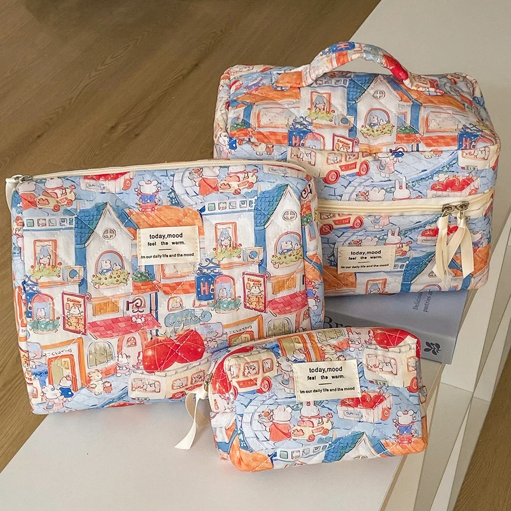 

Cartoon Makeup Quilted Bag Women Portable Tote Lipstick Cosmetic Storage Handbag Vintage Organizer for Cosmetics Female Bag