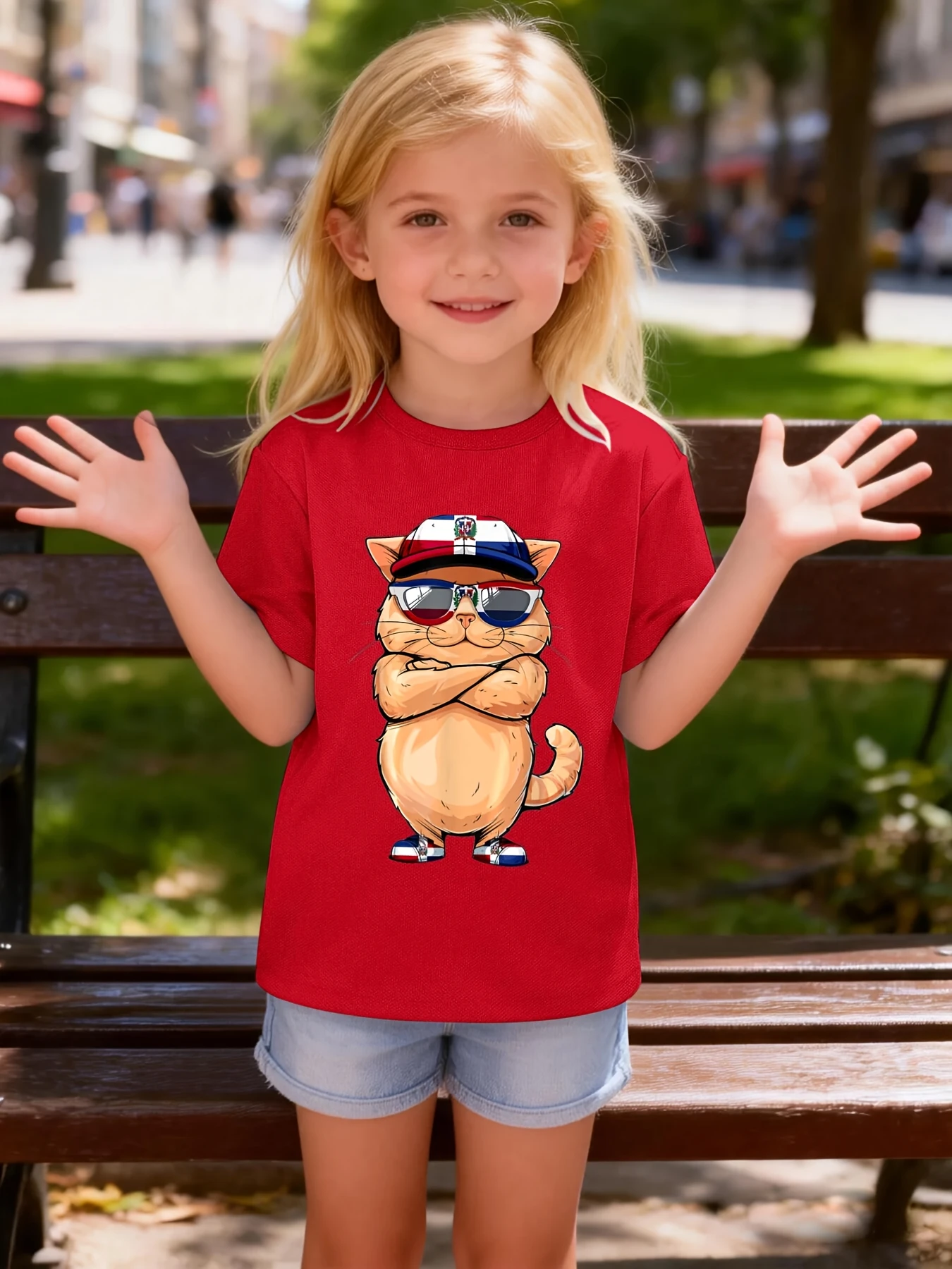 Cool Orange Cat Dominican Cap Sunglasses Cartoon Graphic Print T Shirt Family Matching Boys Girls Kids Casual Short Sleeve Tops