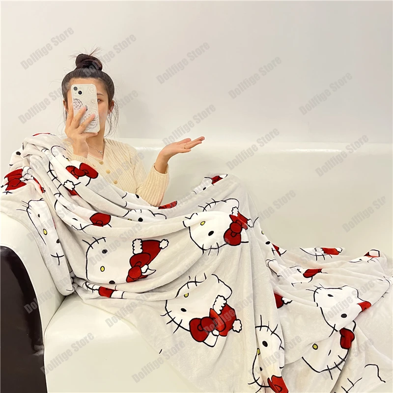 New Halloween Ghost Hello Kitty Plush Cartoon Large Flannel Blanket Cute Cotton Sofa Nap Blanket Bed Sheet Christmas Gift