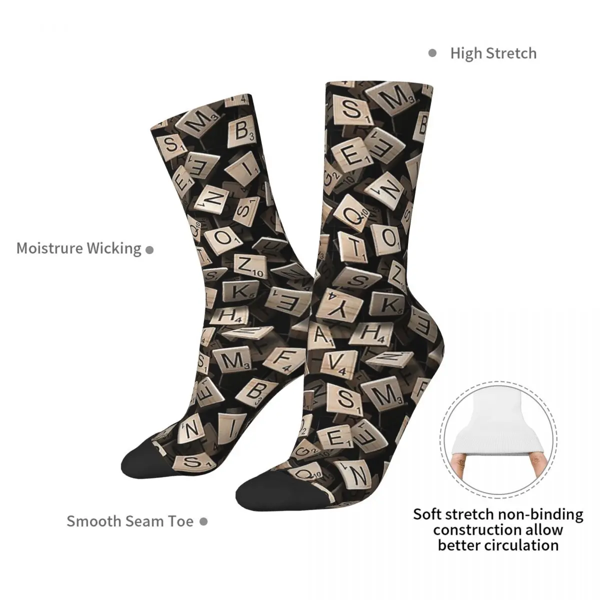 Scrabble Tile Madness Pattern Socks Harajuku Super Soft Stockings All Season Long Socks Accessories for Unisex Birthday Present