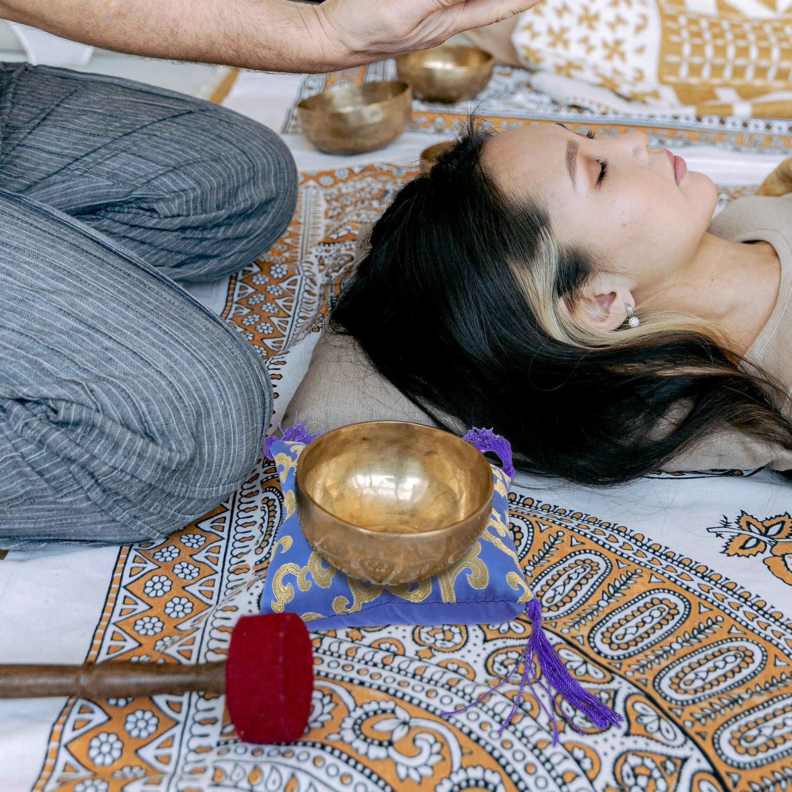 

Buddha Sound Bowl Cushion Smudging Color Singing Bowls Manual Nepal Handmade Blue Pad