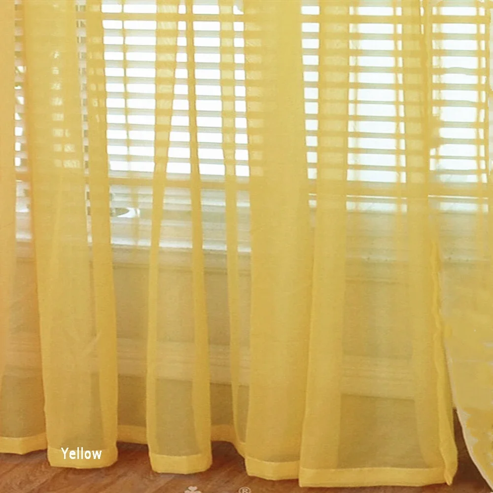 Solid Color Sheer Voile Curtain for Living Room Kitchen Modern Window Drapes Yellow Tulle Fabric Treatment Cortinas Custom WP184