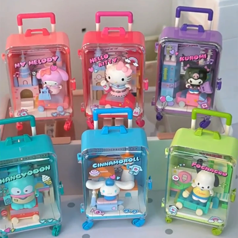 

AREAX Sanrio Heartwarming Journey Hello Kitty Suitcase Assembled Building Blocks Toy Desktop Decoration Children's Holiday Gift