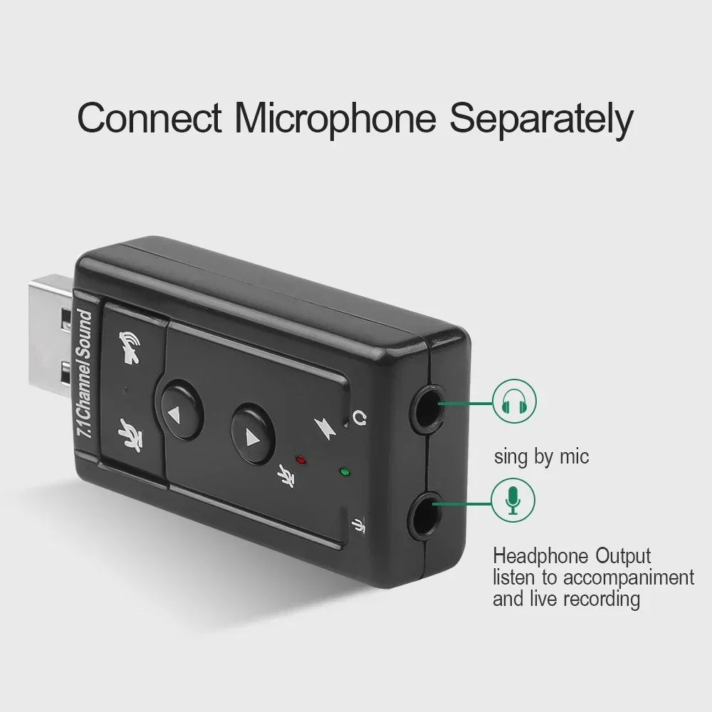 بطاقة صوت القناة الافتراضية ، USB خارجي ، ميكروفون صوتي ، محول مكبر صوت ، ميكروفون ، ستيريو ، سماعة رأس ، سماعة رأس ، جديدة