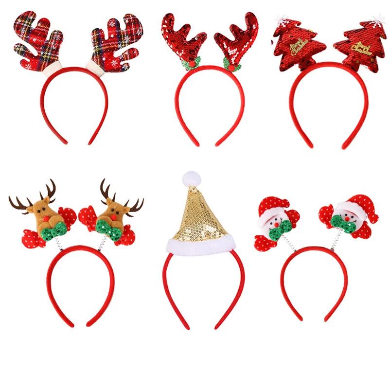 6PCS/20 Styles Christmas Cute Antler Reindeer Santa Headband for Kids Women XMAS Costumes Holiday Party Supplies Decorations