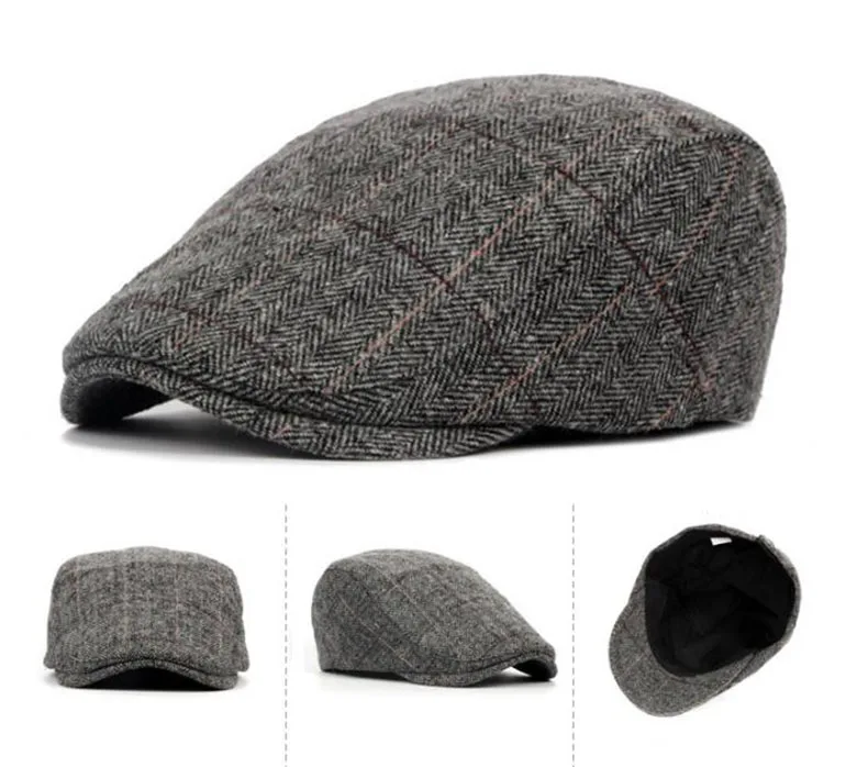 2020 Autumn Winter Men Cap Hats Berets British Western Style Wool Advanced Flat Ivy Cap Classic Vintage Striped Beret Cap