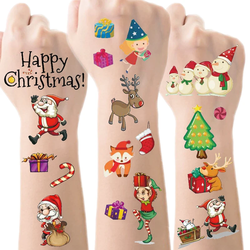 10 Sheets Christmas Day Child Tattoo Sticker Temporary Fake Kids Tatoo Girl Arm Hands Body Waterdichte Tatouages Pour Enfants