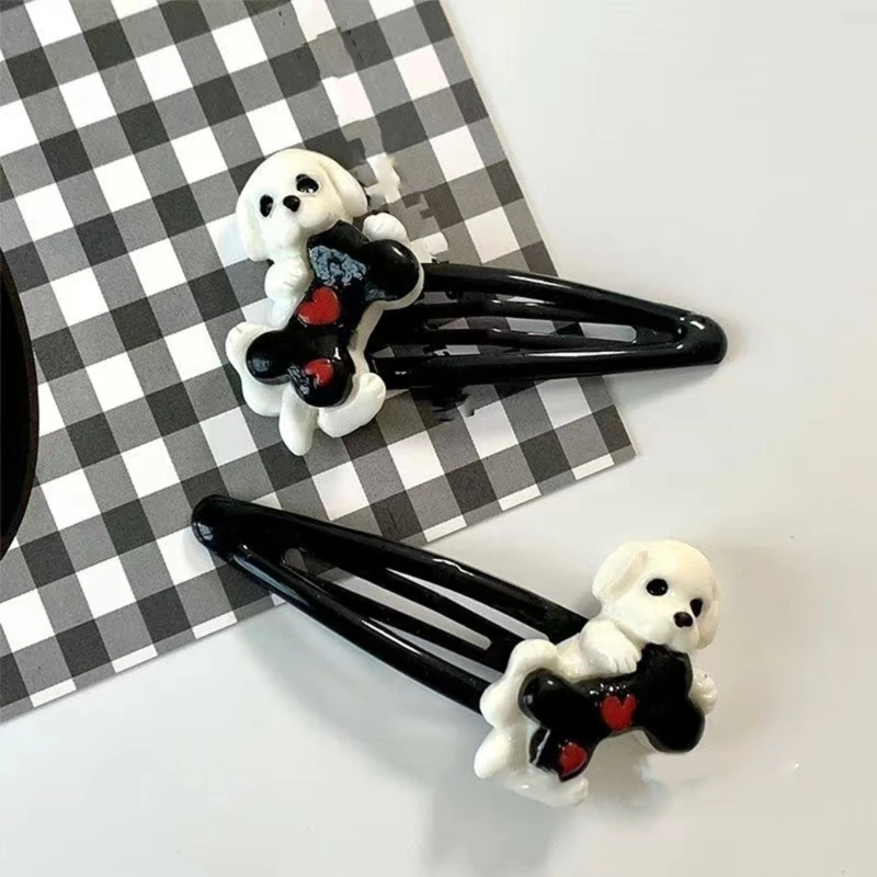 652F Summer Girls Hair Clip Black Color Puppy & Bone ทรงผมสำหรับการสึกหรอทุกวัน