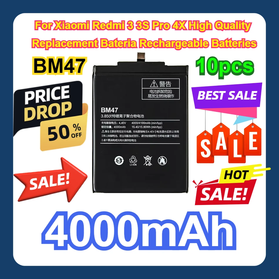 4000mAh Battery BM47 For Xiaomi Redmi 3 3S Pro 4X High Quality Replacement Bateria Rechargeable Batteries