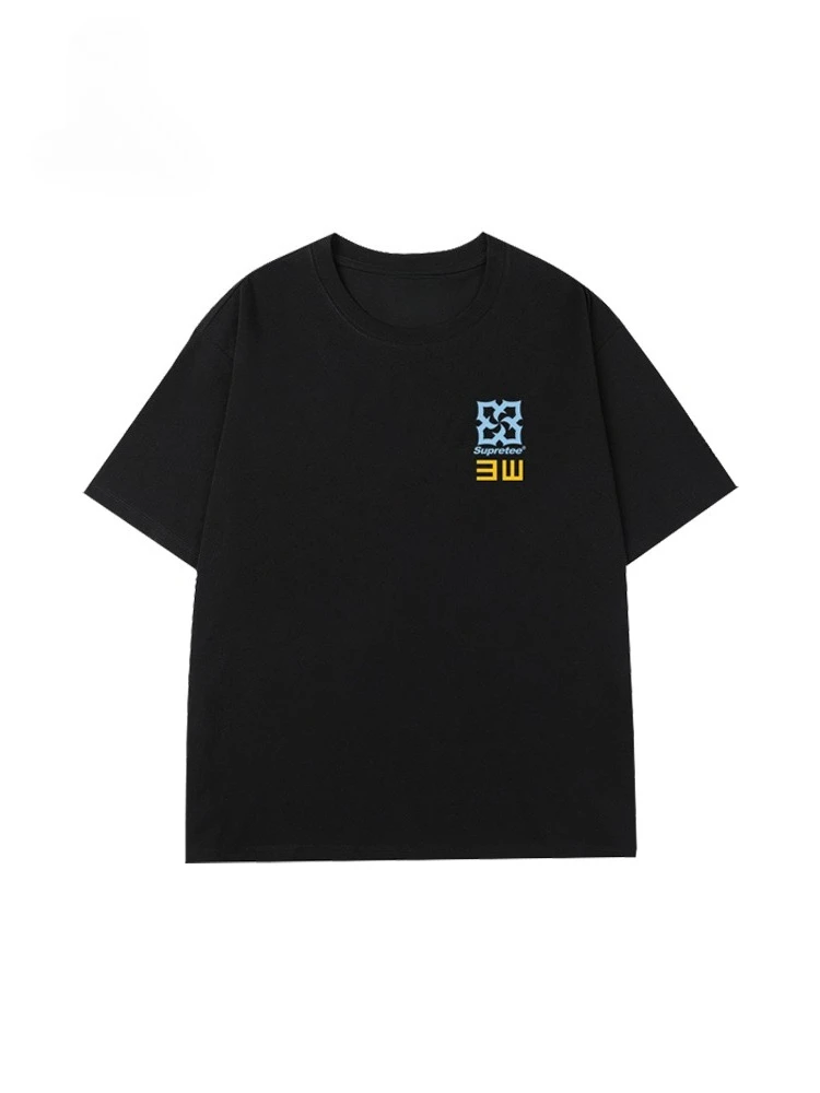 تي شيرت أصلي مطبوع عليه مخطط الرؤية برقبة دائرية وأكمام قصيرة للرجال مقاس كبير تي شيرت فضفاض مصنوع من القطن الخالص للصيف