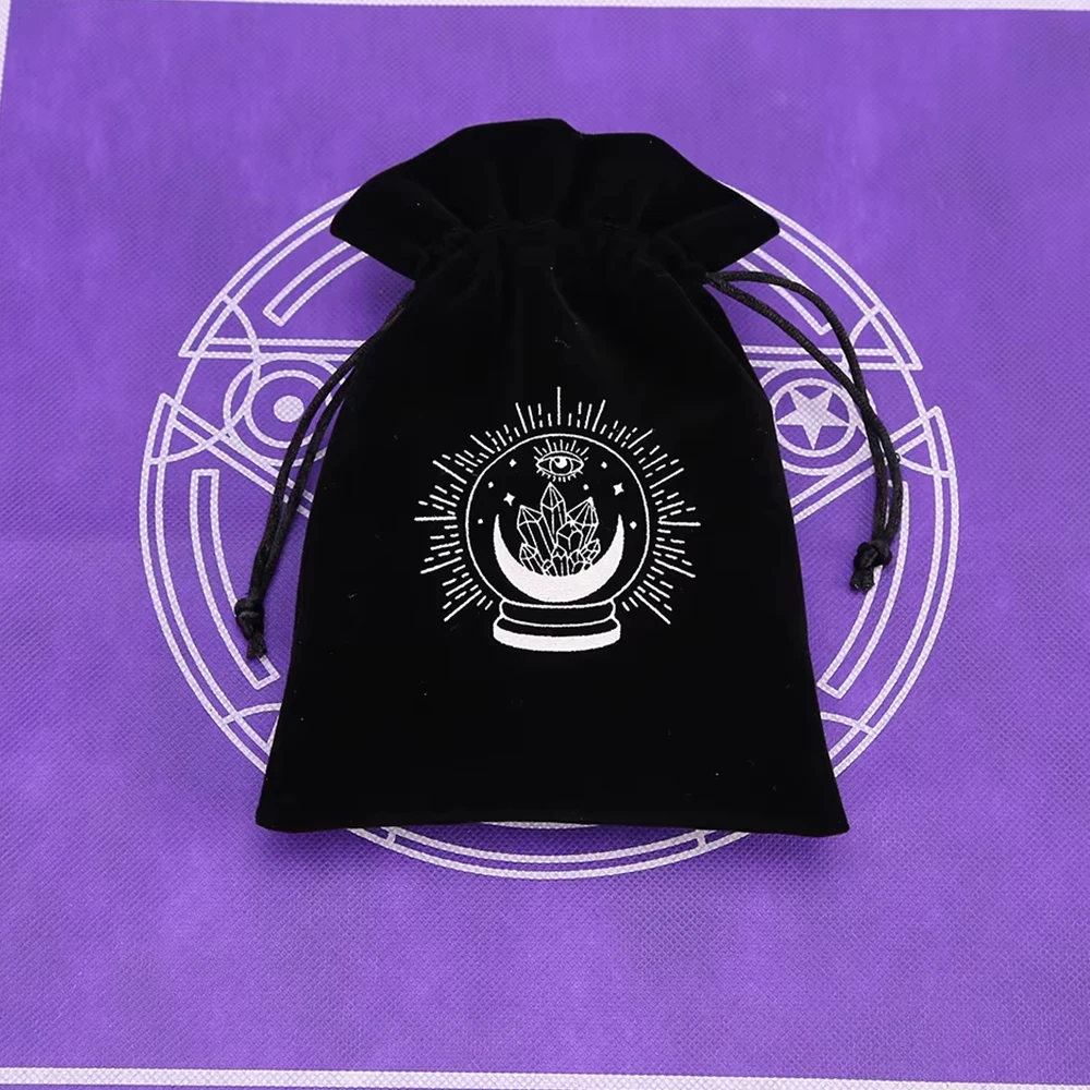 Velvet Drawstring Tarot Storage Bag with Embroidery Design