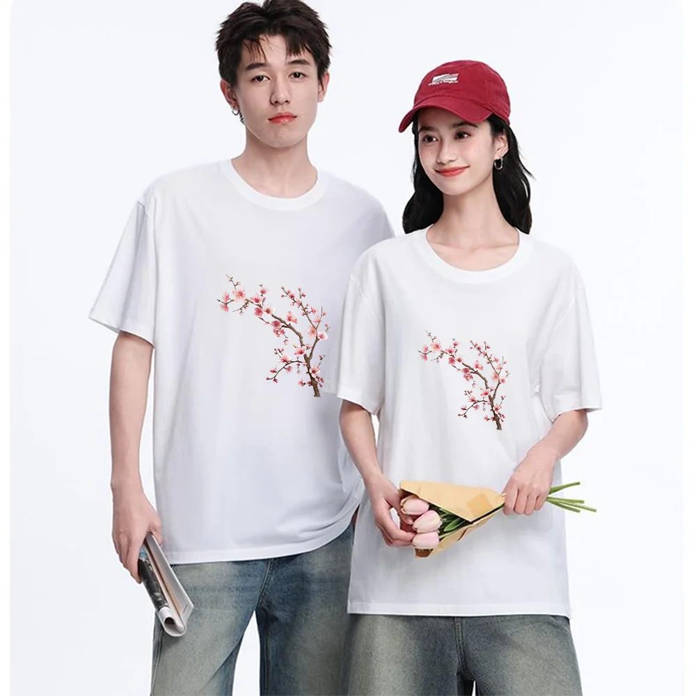 Plum Blossom Printed T Shirt Breathable Fabric S-XXL Personalized Custom Aesthetic Graphic Top Unisex Fit Casual Short Sleeve Te