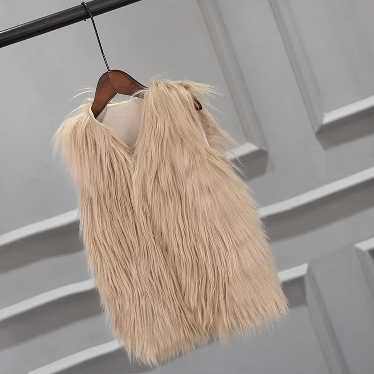 Kinder Faux Pelz Mäntel Mädchen V-ausschnitt Ärmellose Kurze Mantel Westen Dicke Warme Y2k Streetwear Elegante Splice Offenen Stich Herbst Winter