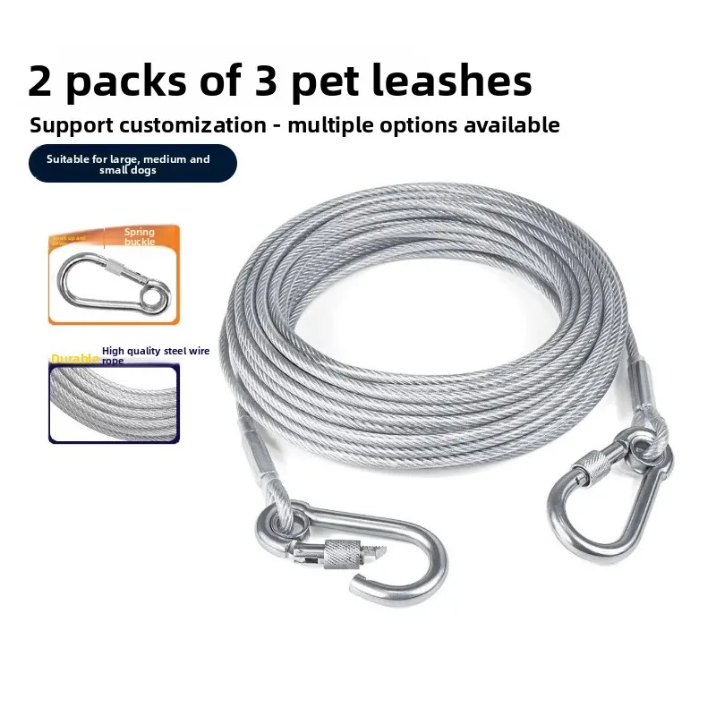 Stainless Steel Wire Rope PVC Coated Clothesline with Carabiners Heavy Duty Outdoor Clothes Line Dog Tie Out Cable for Yard Chew