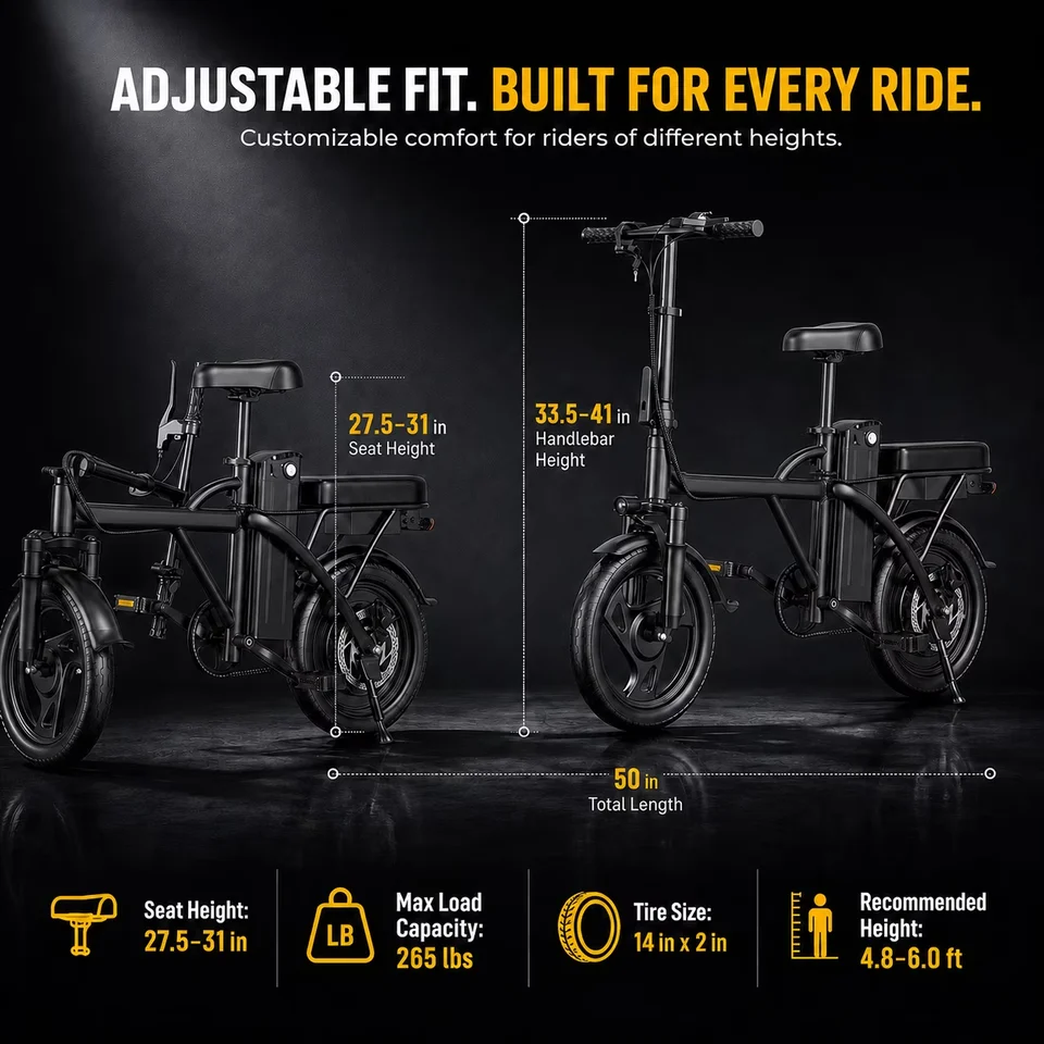 14'' Electric Bike for Adults, 500W Motor, 22 MPH Max Speed Folding Ebike, Max 30 Miles Range (Pedal Assist Mode), Mini E Bikes image 5