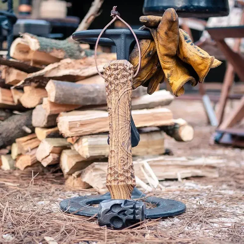 Hand Forged Outdoor EDC Tool Hammer Firewood Splitter Ground Hammer Camping