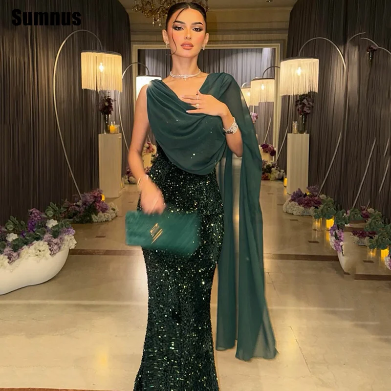 

Sumnus Блестящее платье русалки для выпускного вечера Глубоковое зеленое вечернее платье длиной до пола без рукавов с блестками فساتين سهرة по индивидуальному заказу