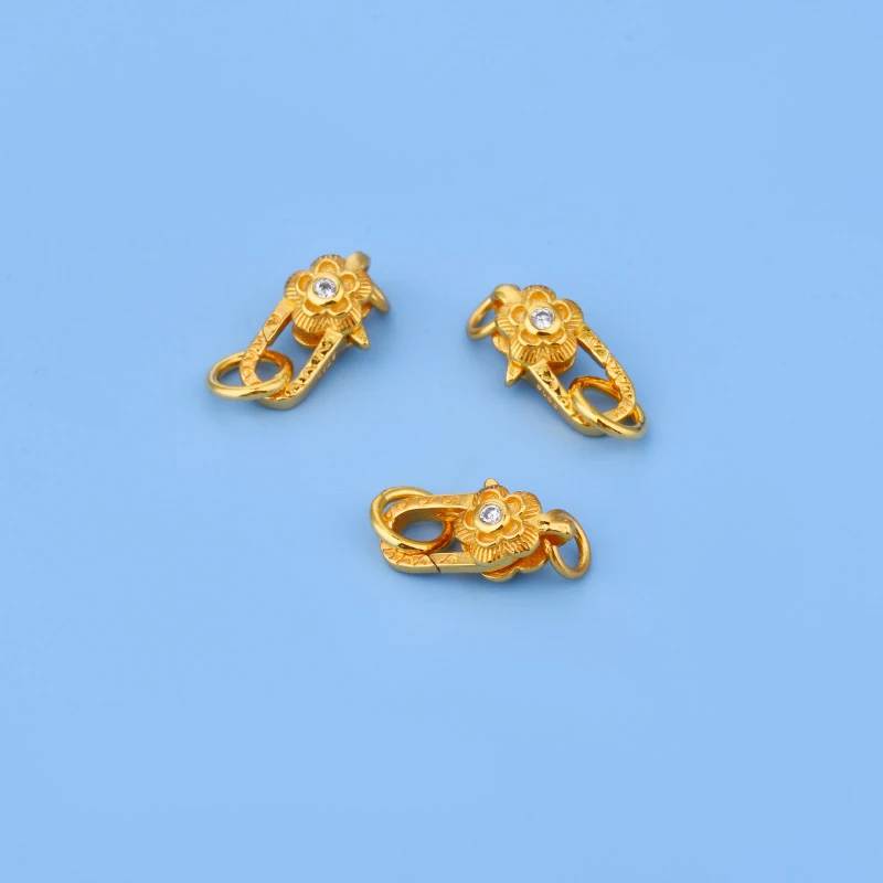 

S925 sterling silver gold-plated flowers lobster buckle Q buckle spring handmade knitting handmade jewelry diy accessories mater