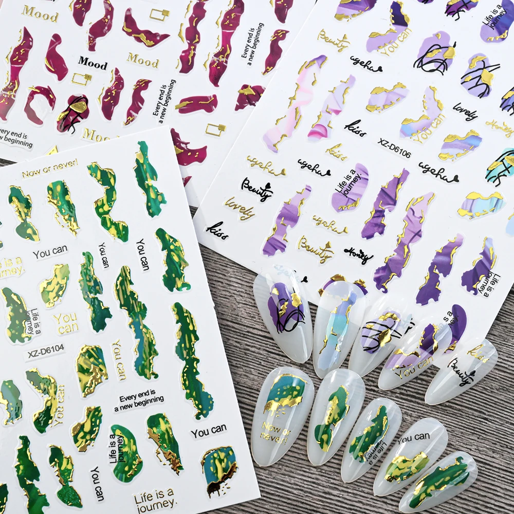 Pegatinas para uñas de mármol con ondas doradas, calcomanías autoadhesivas con diseño de humo geométrico para manicura DIY, pegatina de tinta floreciente, 1 ud.