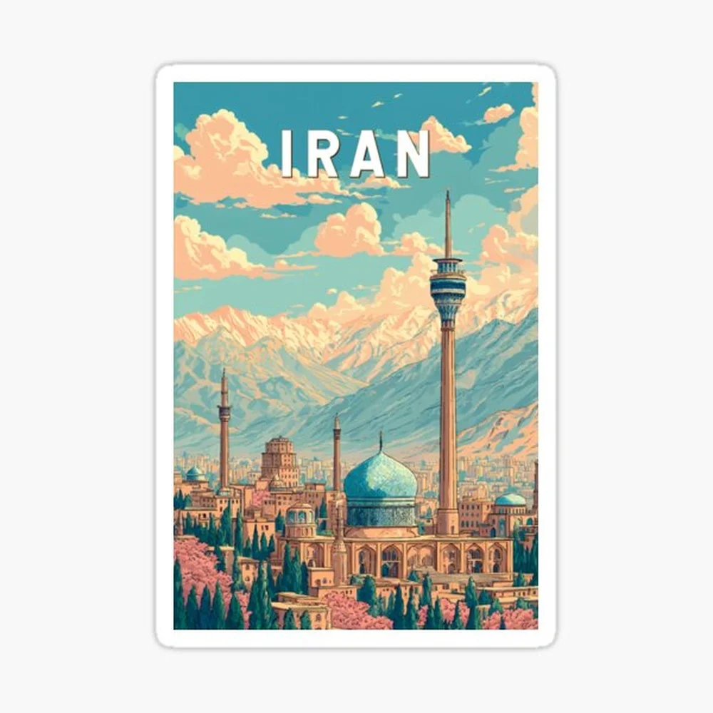 Iran Illustration Travel Art Vintage Sticker for Laptop Decor Bedroom Car Cute Cartoon Art Fashionable Public Suitcase
