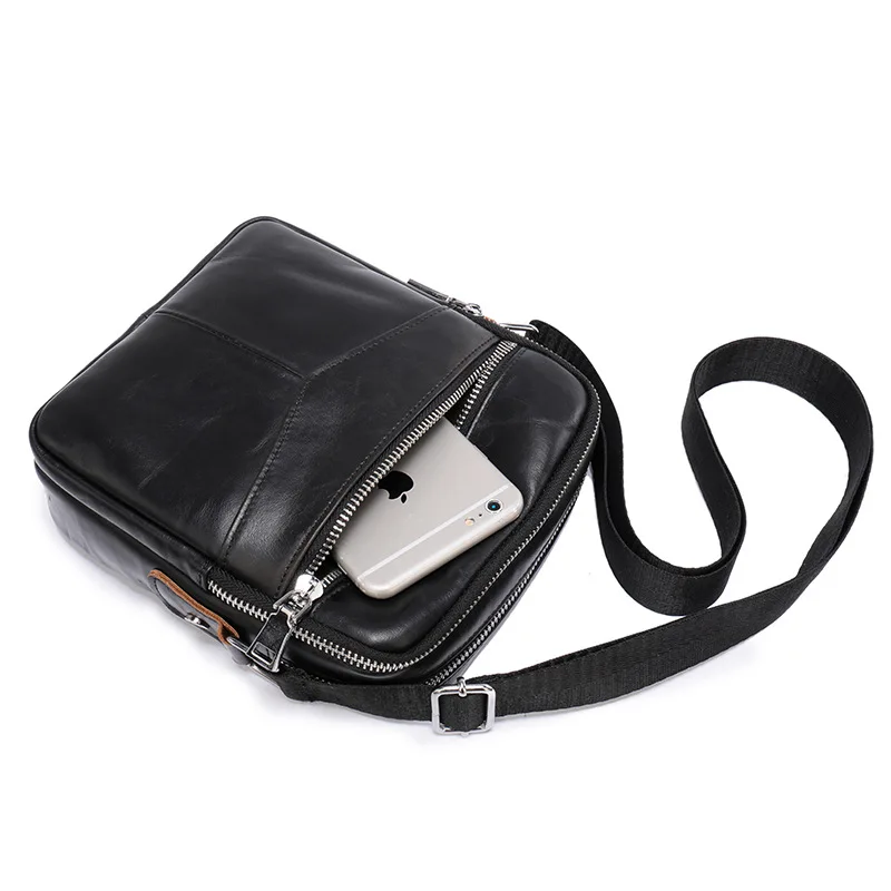 Men\'s Shoulder Bag Male Double Zipper Small Crossbody Messenger Bags Casual New Versatile Black Handbags Top Layer Leather Soft