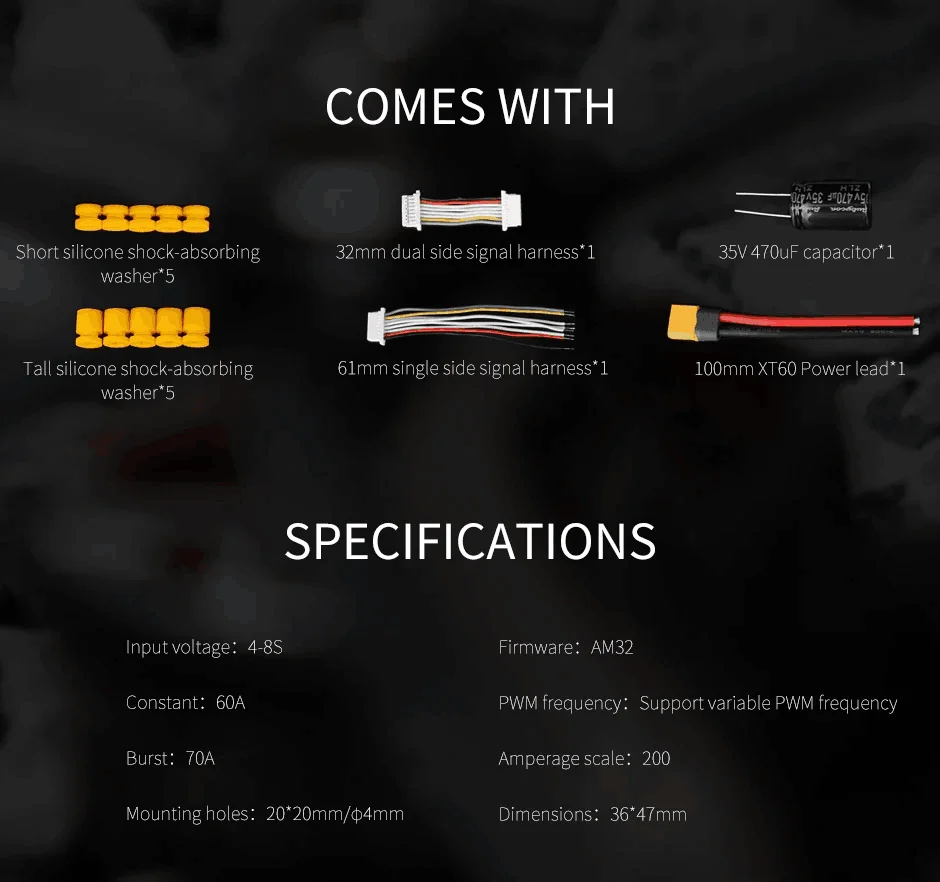 T-MOTOR F60A Mini 8S 4 en 1 20X20 Racing ESC de alta potencia para RC FPV drne Freestyle Control remoto helicóptero avión Accesorios