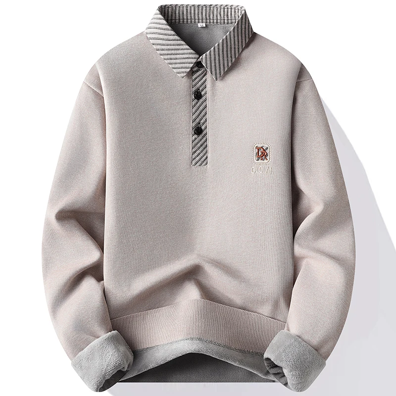 

Осенне-зимняя мужская цельная бархатная вязаная универсальная куртка с воротником рубашки, мужской свитер с футболкой под низом