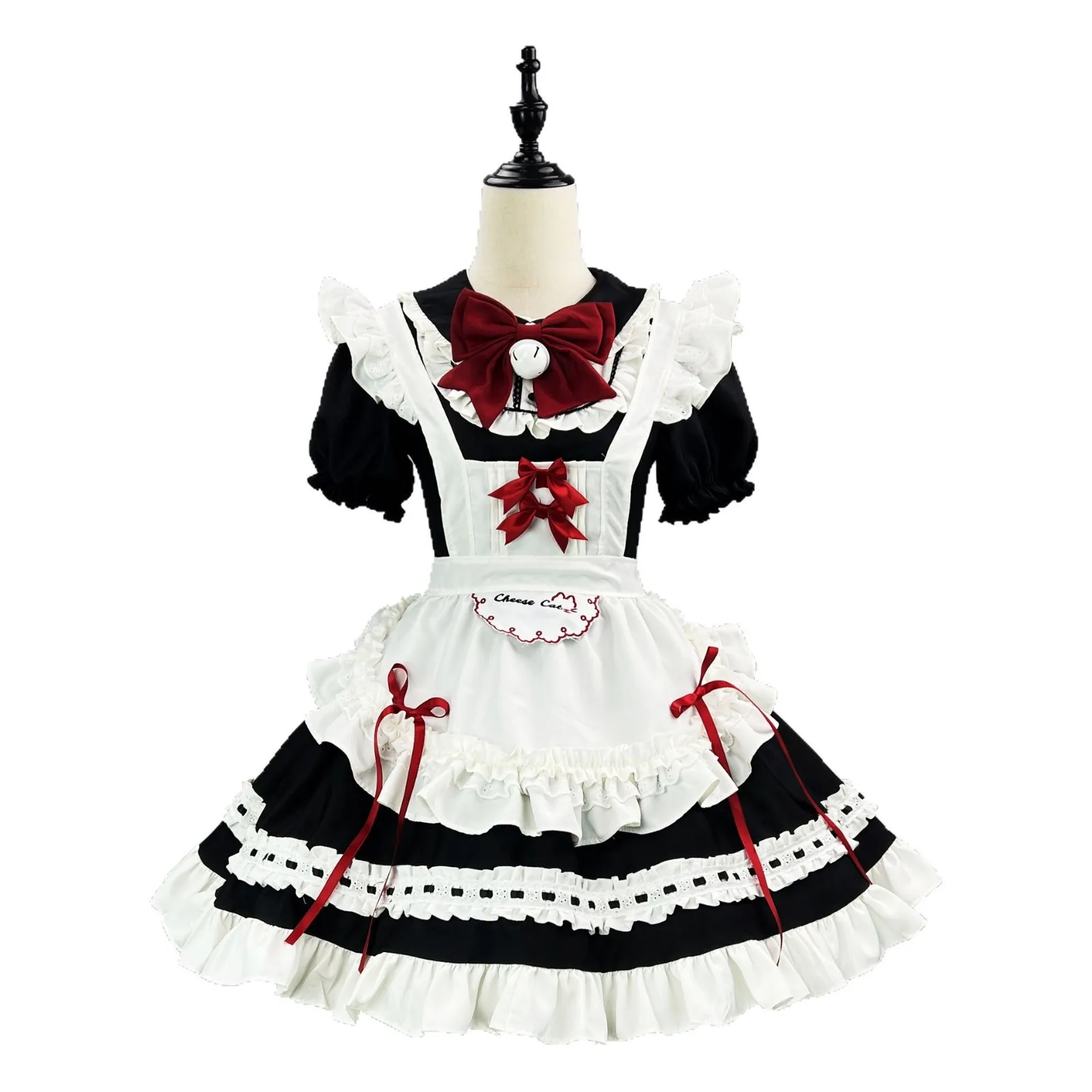 S -5XL 달콤한 귀여운 로리타 하녀 복장 코스프레 의상 여자 여자 우아한 허리 포옹 드레스 짧은 소매 파티 의상