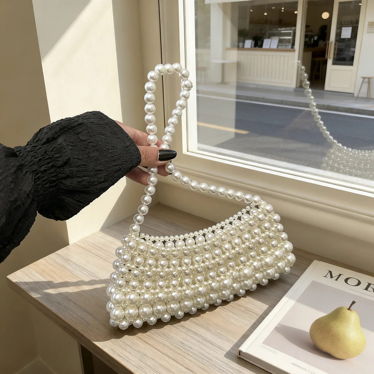 

New Elegant Beading Women Single Shoulder Bag Korean Style Trend Solid Color Underarm Bags Summer Exquisite Mobile Phone Bags