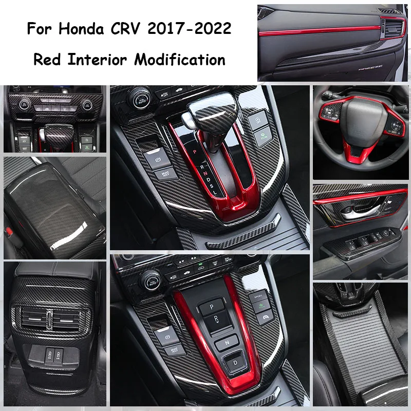 

Накладки из красного углеродного зерна на приборную панель, дверь, рулевое колесо, рычаг переключения передач для Honda CRV CR-V 2017 2018 2019 2020 2021 2022