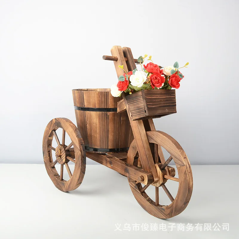 HT retro tricycle carbonized wood flowerpot succulent plant European pastoral Japanese grocery store decorative potted plant