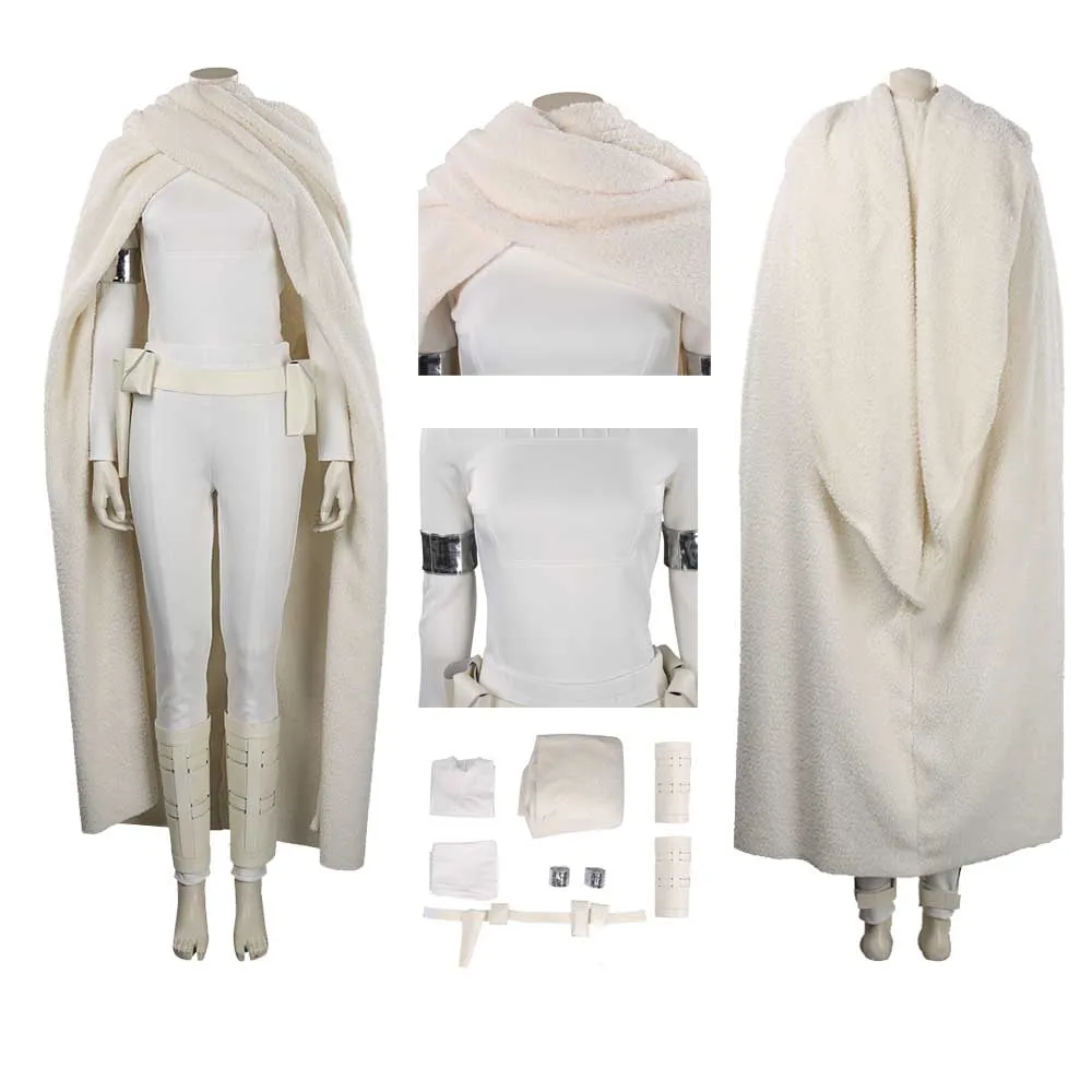 Padme Cosplay weiße Uniform Umhang Kostüm Erwachsenen weiblichen Anzug Film Raum Kampf Kostüm Outfits Halloween verkleiden Party kleidung